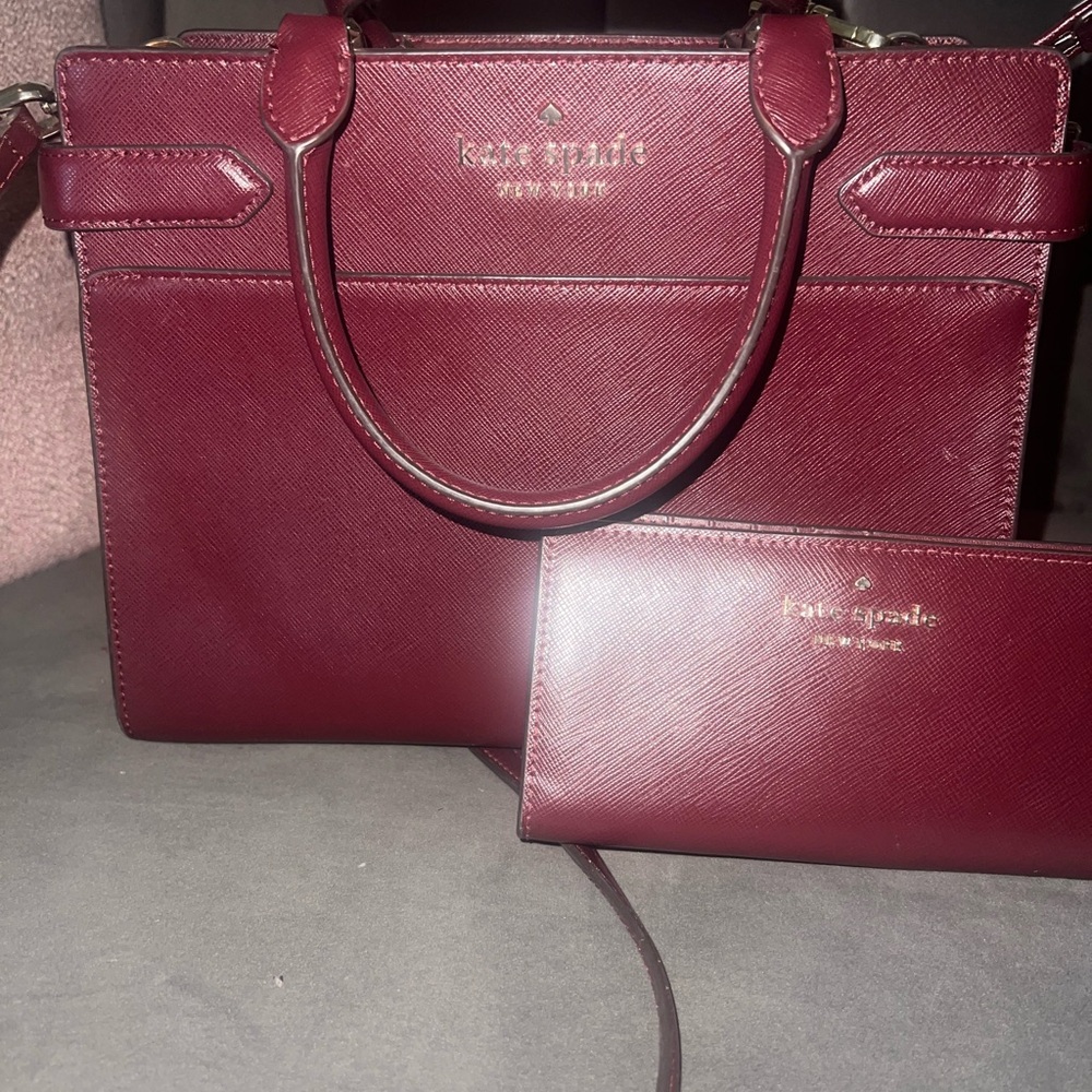 Kate Spade Burgundy Handbag and Wallet Set